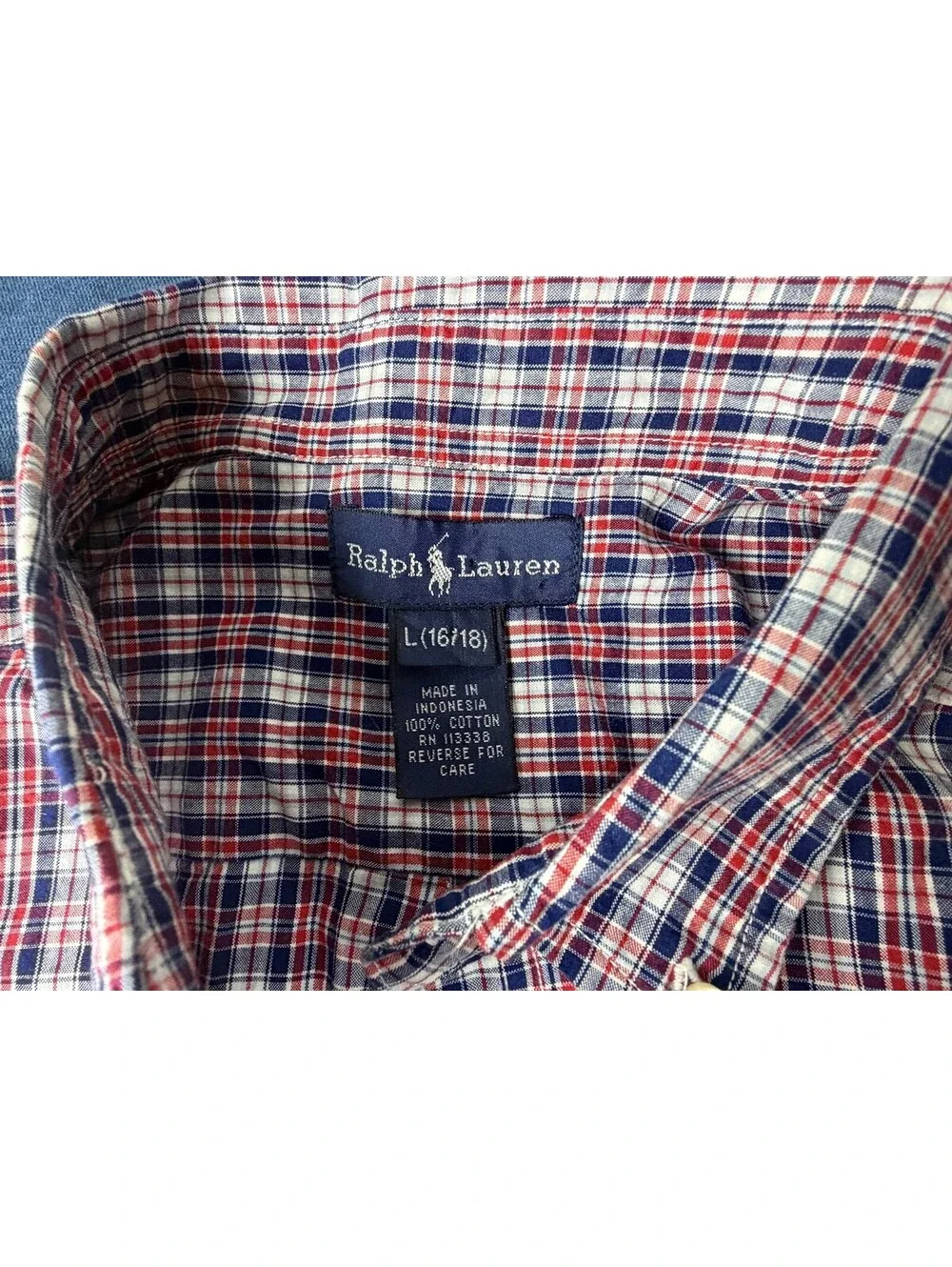 Ralph Lauren Boys L 16/18 Plaid Button-Up Shirt Long Sleeve Cotton Pony